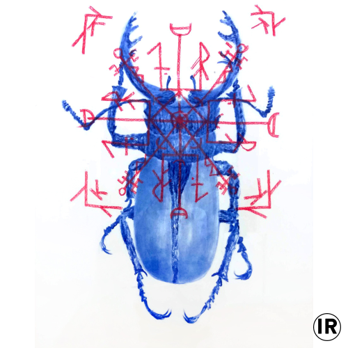 Regeneration, blue pigment and pastel on paper, 100x70, 2019